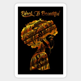 Afro Beauty With Black Is Beautiful In Gold Magnet